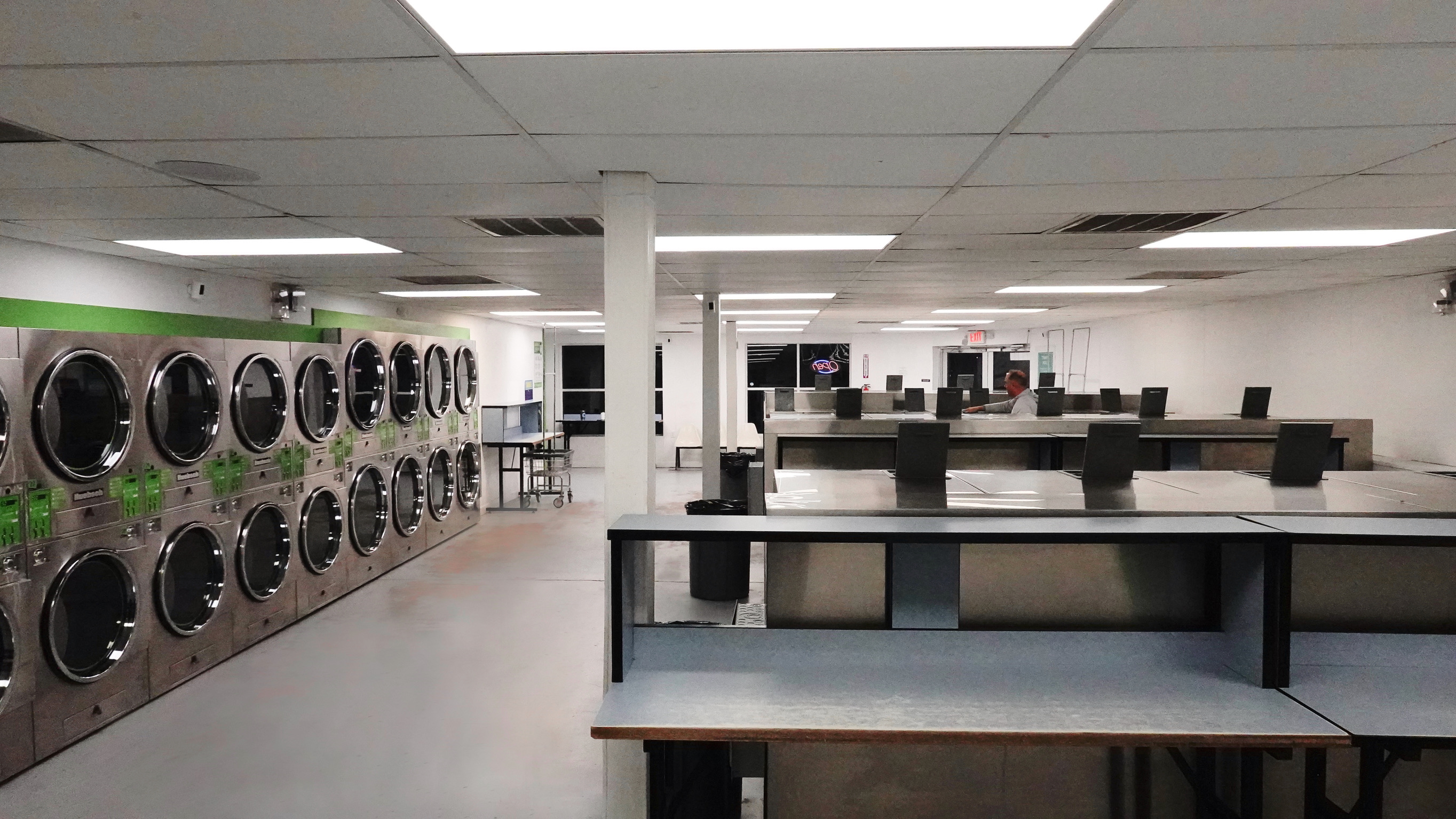 Laundromat back to front view